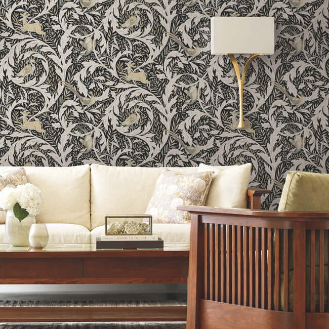 woodland-tapestry-wallpaper-black-york-wallcoverings-ac9122 - York Wallcoverings Wallpaper