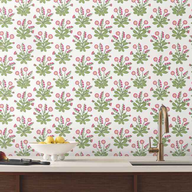 Meadow Flowers Wallpaper Whiterose - York Wallcoverings - AC9153 - York Wallcoverings Wallpaper