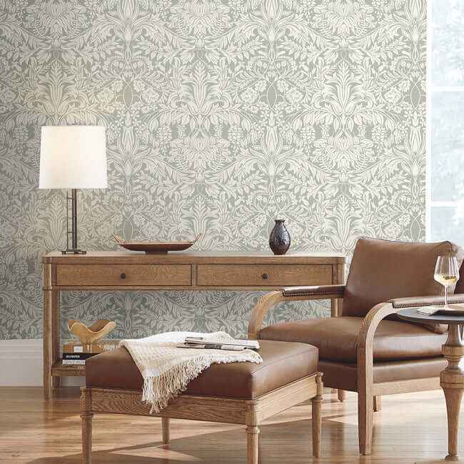 Lockwood Damask Grey Wallpaper - York Wallcoverings - AC9195 - York Wallcoverings Wallpaper