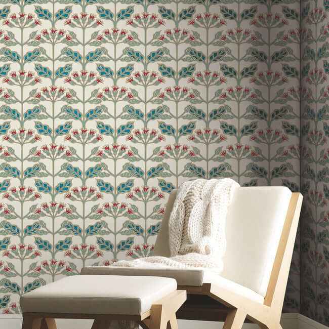 Tracery Blooms Cream Metallic Wallpaper - York Wallcoverings - AC9111 - York Wallcoverings Wallpaper