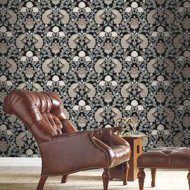 Plume Dynasty Black Wallpaper - York Wallcoverings - AC9101 - York Wallcoverings Wallpaper
