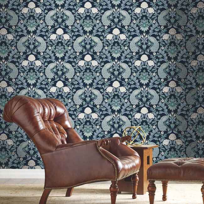 Plume Dynasty Navy Wallpaper - York Wallcoverings - AC9103 - York Wallcoverings Wallpaper
