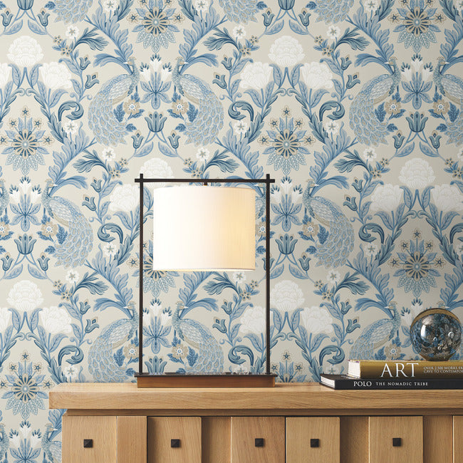 plume-dynasty-wallpaper-neutralblue-york-wallcoverings-ac9105 - York Wallcoverings Wallpaper