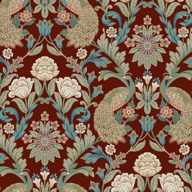 Plume Dynasty Red Metallic Wallpaper - York Wallcoverings - AC9106 - York Wallcoverings Wallpaper