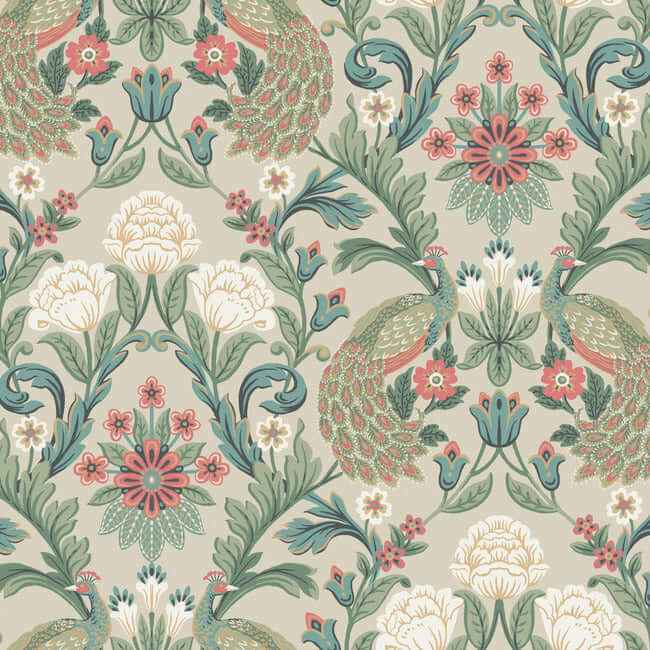 Plume Dynasty Taupe Wallpaper - York Wallcoverings - AC9104