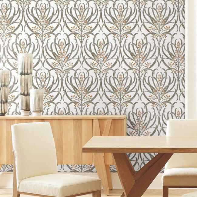 Calluna White & Taupe Metallic Wallpaper - York Wallcoverings - AC9142 - York Wallcoverings Wallpaper