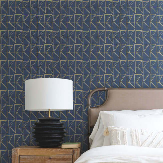 love-triangles-blue-gold-metallic-peel-stick-wallpaper-york-wallcoverings-psw1256rl - York Wallcoverings Wallpaper