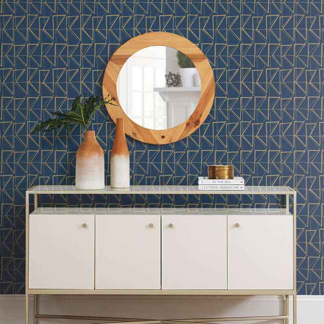 Love Triangles Blue & Gold Metallic Peel & Stick Wallpaper - York Wallcoverings - PSW1256RL - York Wallcoverings Wallpaper