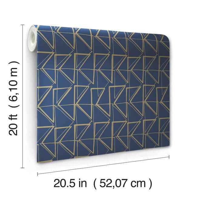 Love Triangles Blue & Gold Metallic Peel & Stick Wallpaper - York Wallcoverings - PSW1256RL - York Wallcoverings Wallpaper