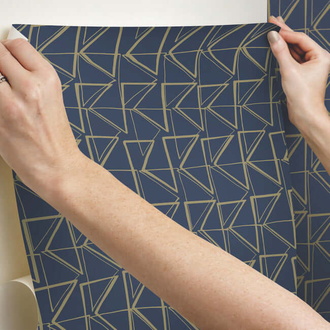 love-triangles-blue-gold-metallic-peel-stick-wallpaper-york-wallcoverings-psw1256rl - York Wallcoverings Wallpaper