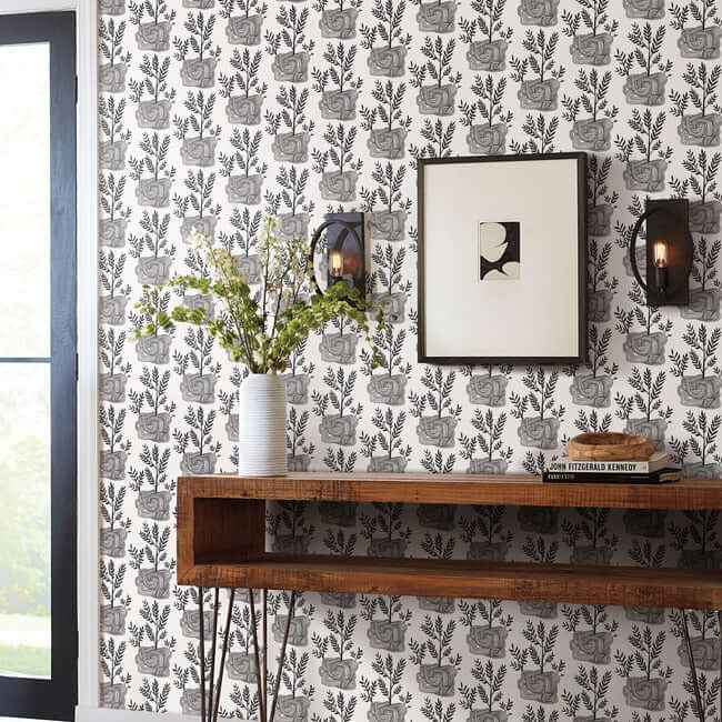 Seedlings Black Peel & Stick Wallpaper - York Wallcoverings - PSW1229RL - York Wallcoverings Wallpaper