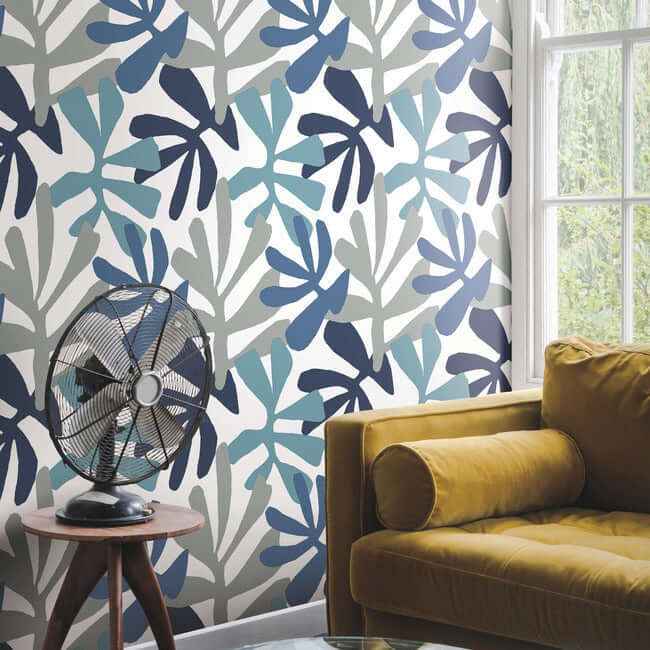 Kinetic Tropical Blue & Grey Peel & Stick Wallpaper - York Wallcoverings - PSW1242RL - York Wallcoverings Wallpaper