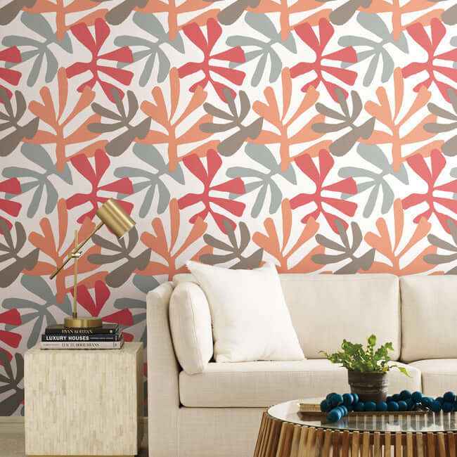 Kinetic Tropical Coral & Beige Peel & Stick Wallpaper - York Wallcoverings - PSW1240RL - York Wallcoverings Wallpaper