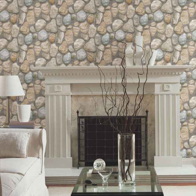 River Rock Slate Grey & Desert Brown Wallpaper - York Wallcoverings - RN1064 - York Wallcoverings Wallpaper