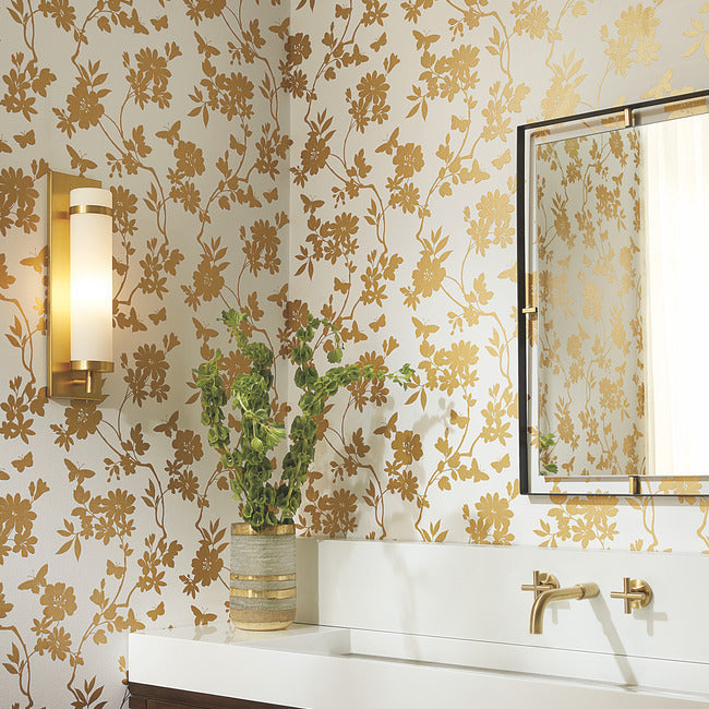 flutter-vine-wallpaper-whitegold-york-wallcoverings-dt5022 - York Wallcoverings Wallpaper