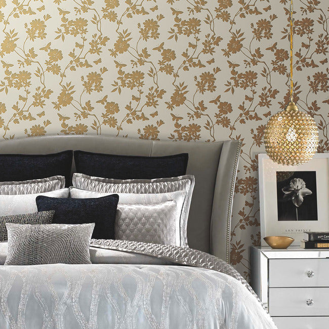 flutter-vine-wallpaper-whitegold-york-wallcoverings-dt5022 - York Wallcoverings Wallpaper