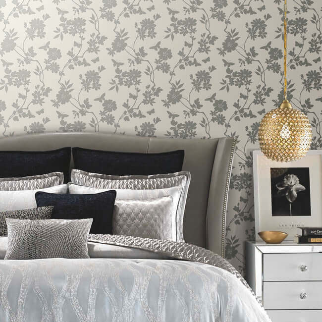 flutter-vine-white-silver-wallpaper-york-wallcoverings-dt5023 - York Wallpaper Wallpaper