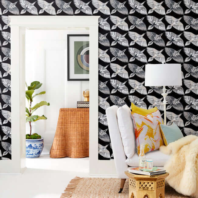 feather-flight-premium-peel-stick-wallpaper-black-york-wallcoverings-psw1351rl - York Wallcoverings Wallpaper