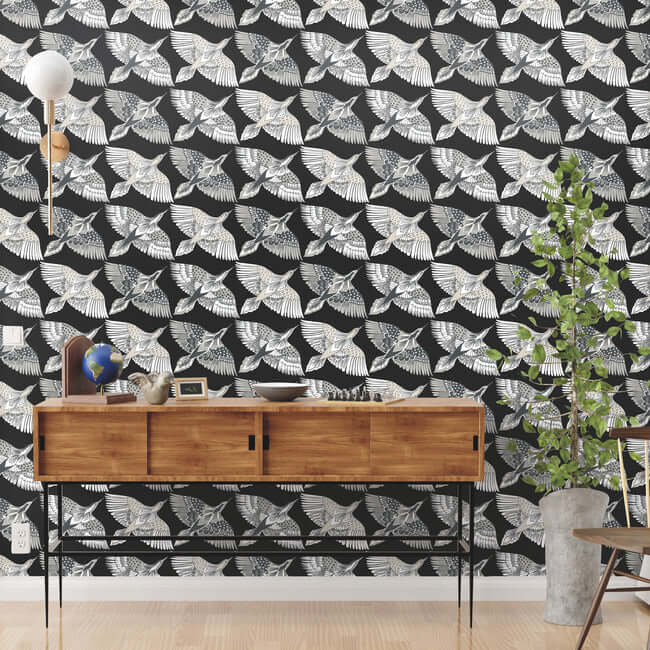 feather-flight-premium-peel-stick-wallpaper-black-york-wallcoverings-psw1351rl - York Wallcoverings Wallpaper