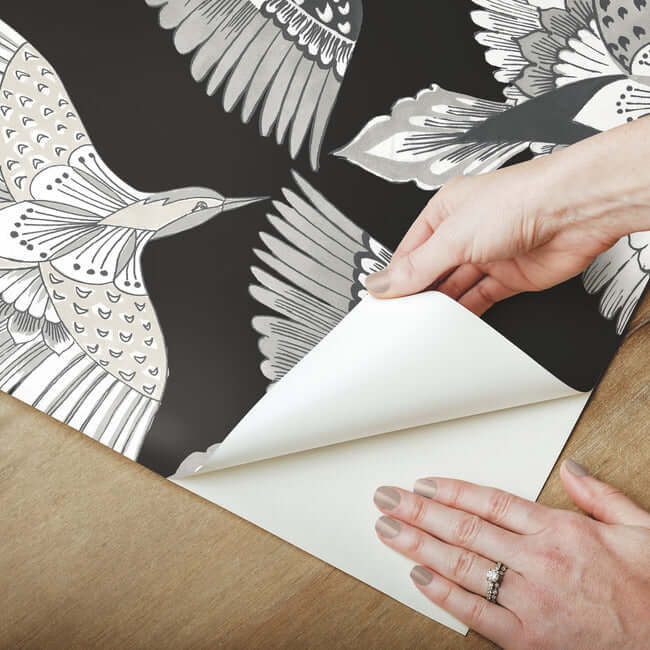 feather-flight-premium-peel-stick-wallpaper-black-york-wallcoverings-psw1351rl - York Wallcoverings Wallpaper