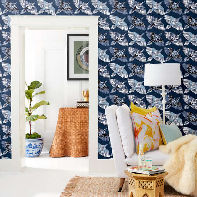 feather-flight-premium-peel-stick-wallpaper-blue-york-wallcoverings-psw1352rl - York Wallcoverings Wallpaper