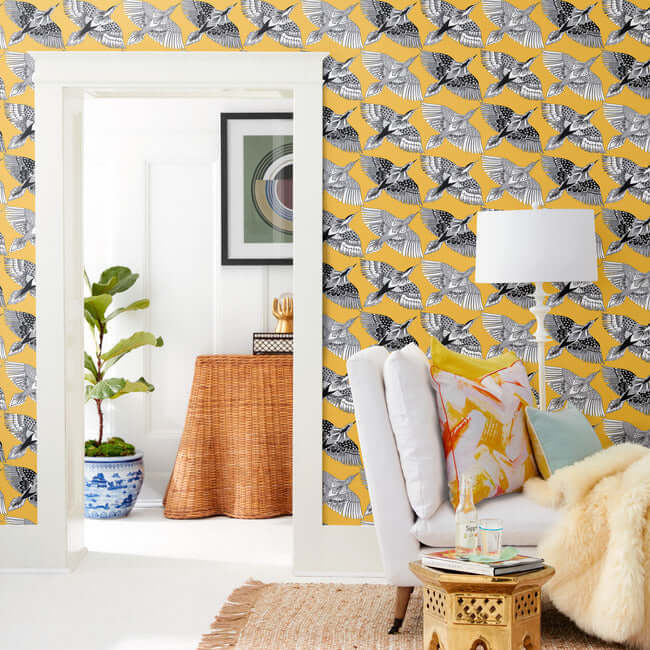 feather-flight-yellow-peel-stick-wallpaper-york-wallcoverings-psw1350rl - York Wallpaper Wallpaper