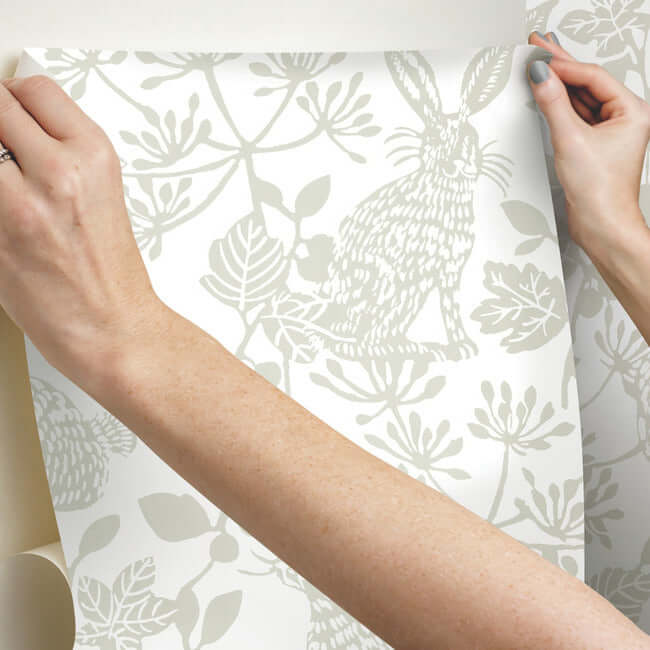 botanical-bunnies-premium-peel-stick-wallpaper-neutral-york-wallcoverings-psw1344rl - York Wallcoverings Wallpaper