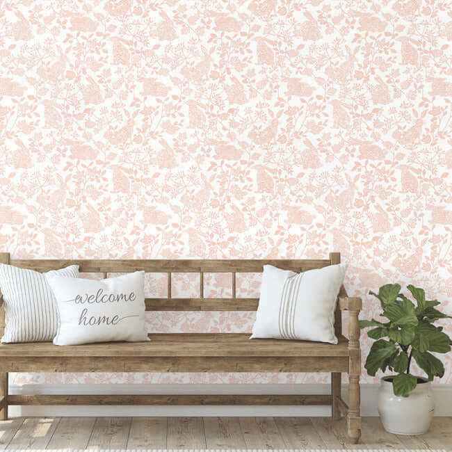 Botanical Bunnies Pink Peel & Stick Wallpaper - York Wallcoverings - PSW1343RL - York Wallcoverings Wallpaper