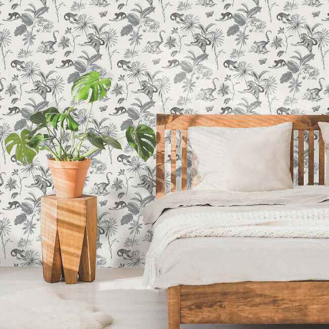 Botanicals & Lemurs Grey Peel & Stick Wallpaper - York Wallcoverings - PSW1354RL - York Wallcoverings Wallpaper