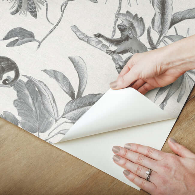 botanicals-lemurs-premium-peel-stick-wallpaper-graphite-york-wallcoverings-psw1354rl - York Wallcoverings Wallpaper