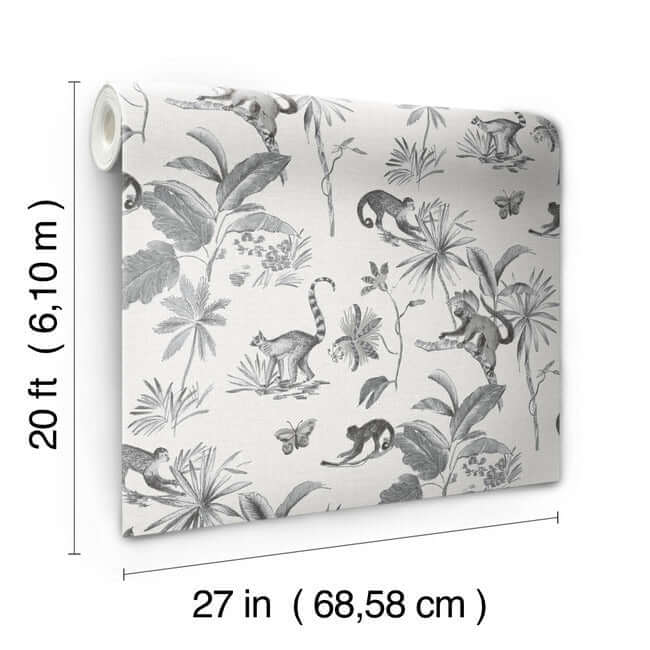 botanicals-lemurs-premium-peel-stick-wallpaper-graphite-york-wallcoverings-psw1354rl - York Wallcoverings Wallpaper