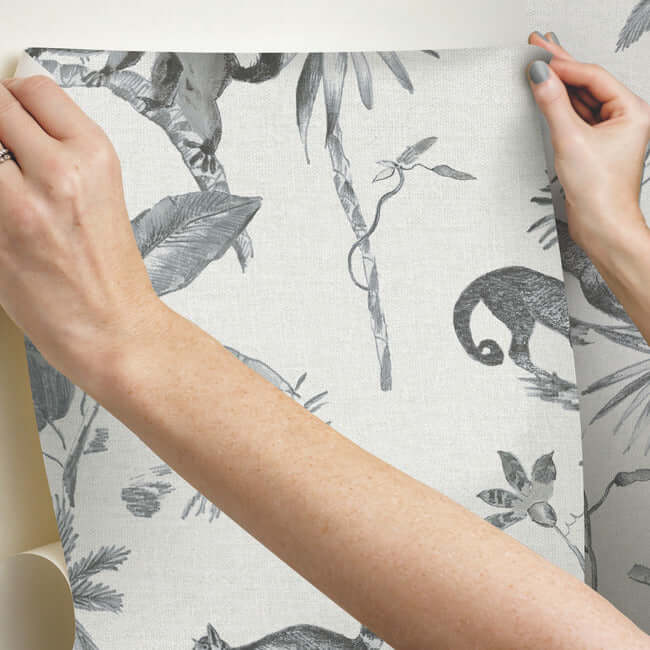 botanicals-lemurs-premium-peel-stick-wallpaper-graphite-york-wallcoverings-psw1354rl - York Wallcoverings Wallpaper