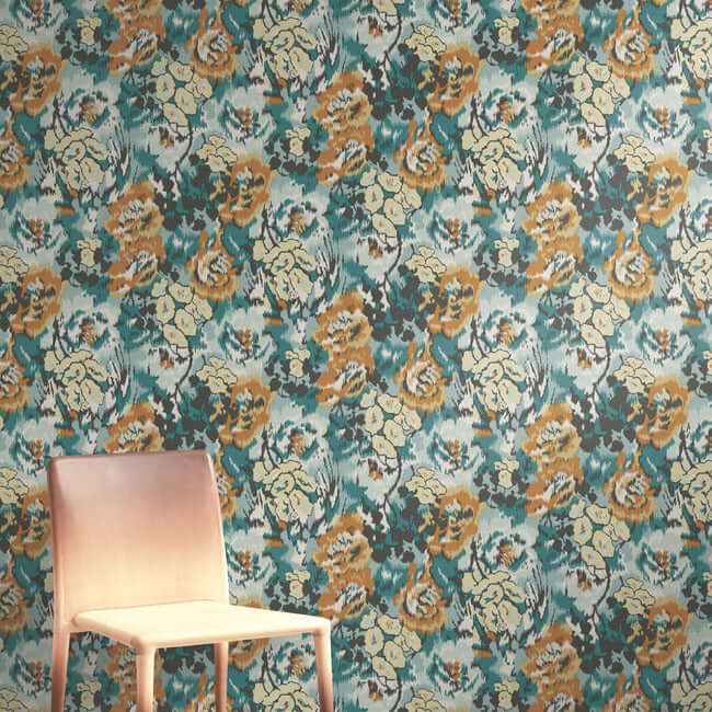 Flower Pot Teal & Orange Wallpaper - York Wallcoverings - MI10301 - York Wallcoverings Wallpaper