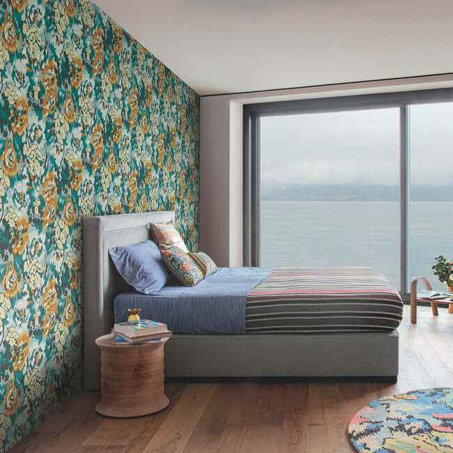 Flower Pot Teal & Orange Wallpaper - York Wallcoverings - MI10301 - York Wallcoverings Wallpaper