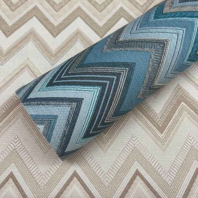 Happy Zigzag Blue Wallpaper - York Wallcoverings - MI10335