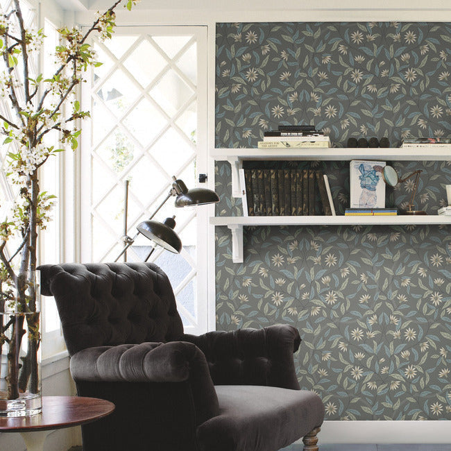 jasmine-wallpaper-charcoal-york-wallcoverings-go8256 - York Wallcoverings Wallpaper