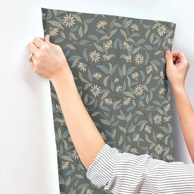 jasmine-wallpaper-charcoal-york-wallcoverings-go8256 - York Wallcoverings Wallpaper