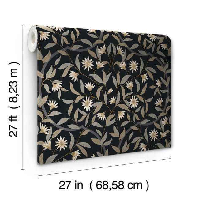 Jasmine Black Metallic Wallpaper - York Wallcoverings - GO8257 - York Wallcoverings Wallpaper