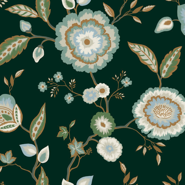 dahlia-blooms-wallpaper-forestseafoam-york-wallcoverings-go8236 - York Wallcoverings Wallpaper