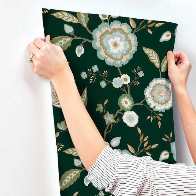 dahlia-blooms-wallpaper-forestseafoam-york-wallcoverings-go8236 - York Wallcoverings Wallpaper