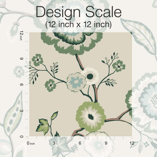 dahlia-blooms-green-beige-wallpaper-york-wallcoverings-go8233 - York Wallpaper Wallpaper
