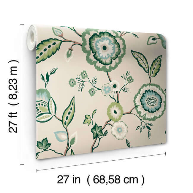 dahlia-blooms-green-beige-wallpaper-york-wallcoverings-go8233 - York Wallpaper Wallpaper