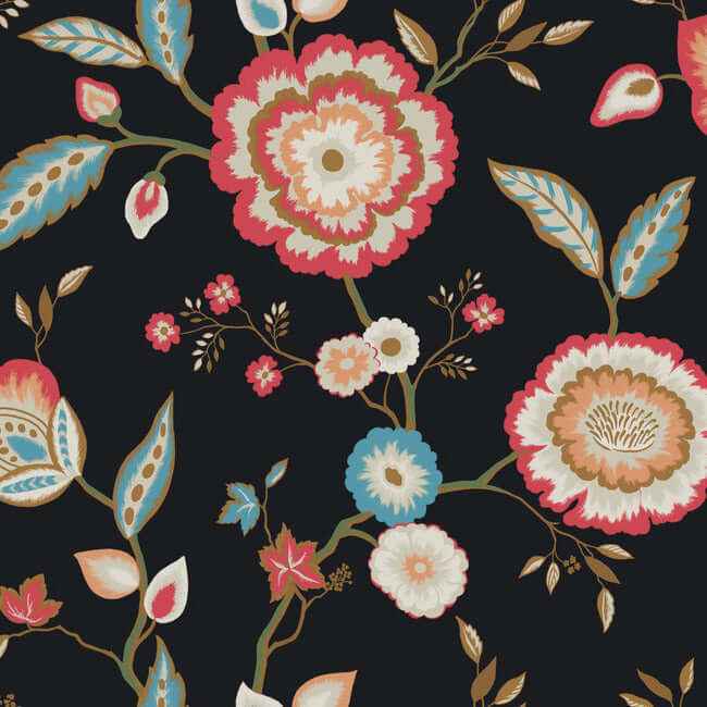 Dahlia Blooms Wallpaper Midnightmulti - York Wallcoverings - GO8232 - York Wallcoverings Wallpaper