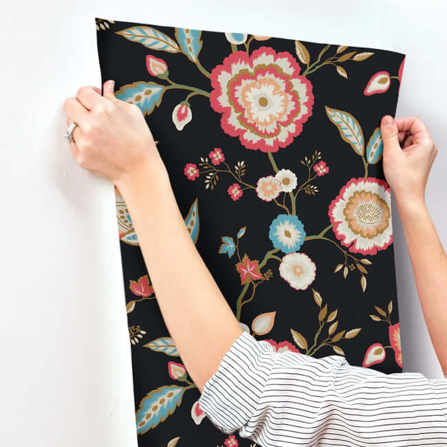 dahlia-blooms-wallpaper-midnightmulti-york-wallcoverings-go8232 - York Wallcoverings Wallpaper