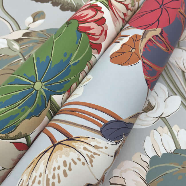 lotus-pond-grey-blue-wallpaper-york-wallcoverings-go8294 - York Wallpaper Wallpaper
