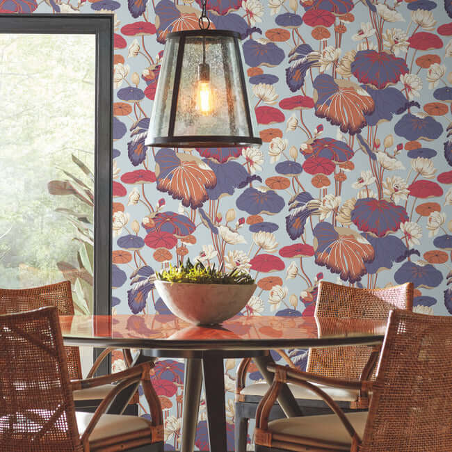 lotus-pond-purple-pink-wallpaper-york-wallcoverings-go8291 - York Wallcoverings Wallpaper