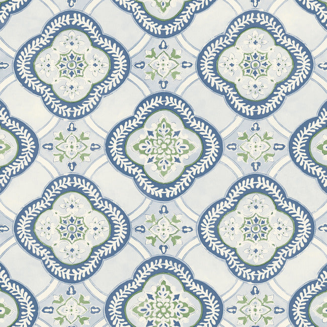 garden-trellis-wallpaper-cobalt-york-wallcoverings-go8216 - York Wallcoverings Wallpaper