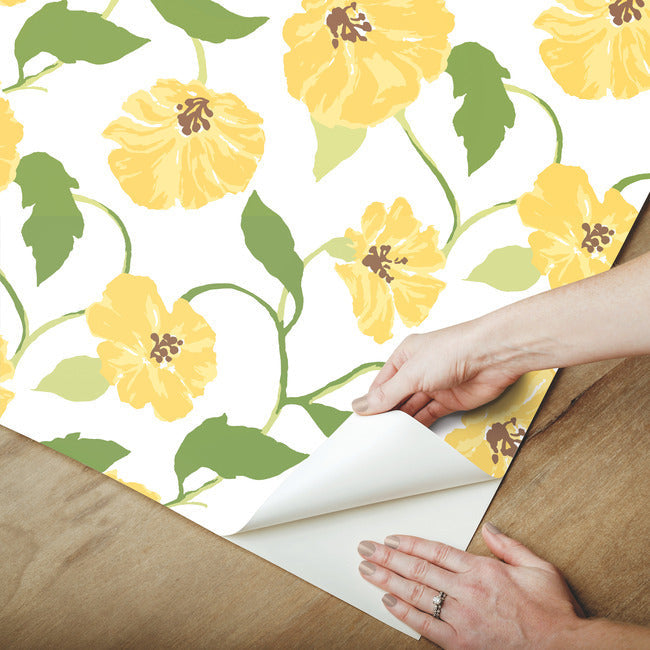 jungle-garden-premium-peel-stick-wallpaper-lemon-grove-yellow-york-wallcoverings-psw1401rl - York Wallcoverings Wallpaper
