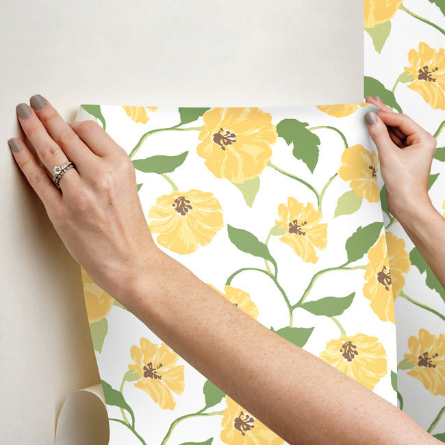 jungle-garden-premium-peel-stick-wallpaper-lemon-grove-yellow-york-wallcoverings-psw1401rl - York Wallcoverings Wallpaper