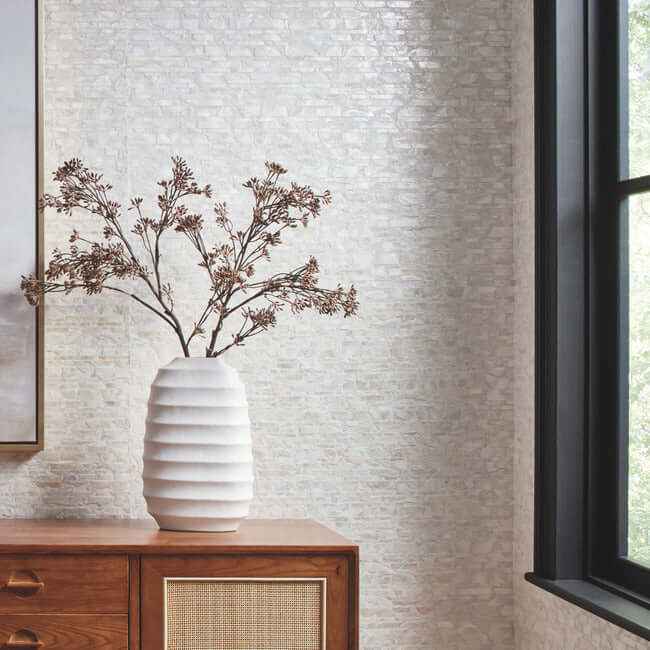 Capiz Offering White Pearl Wallpaper - York Wallcoverings - CC1202